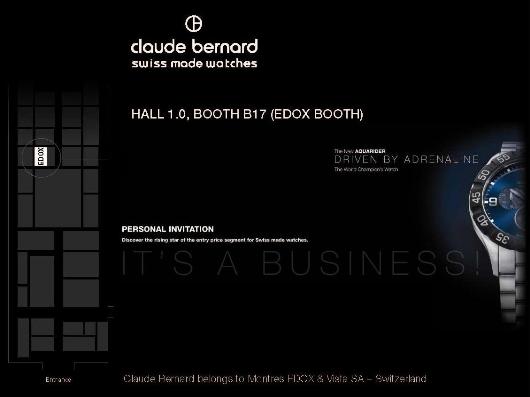 Invitation to the Claude Bernard Exhibit, March 8-15, 2012 at Baselworld 2012, Hall 1.0, Booth B-17
